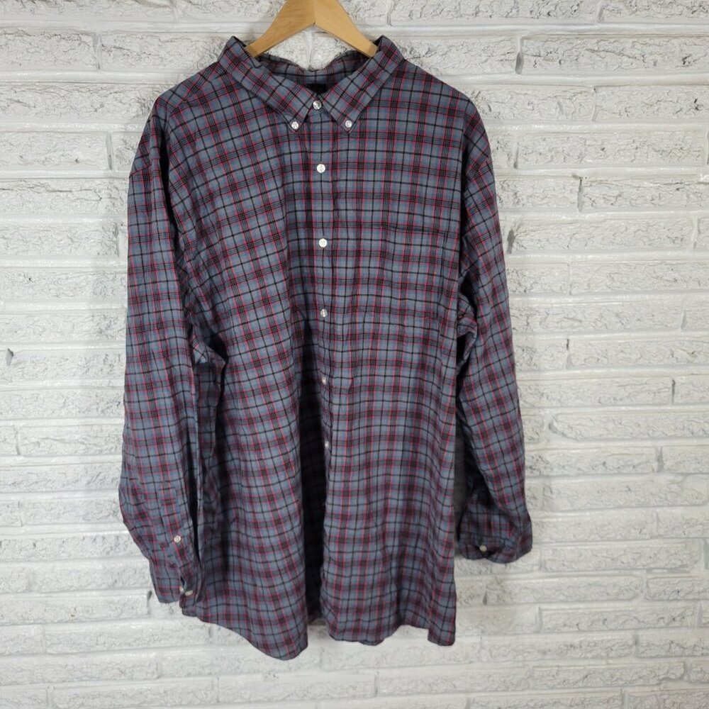 Sonoma Men Shirt 3XB Long Sleeve Blue Red Plaid Collar Pocket Lightweight PLA55E